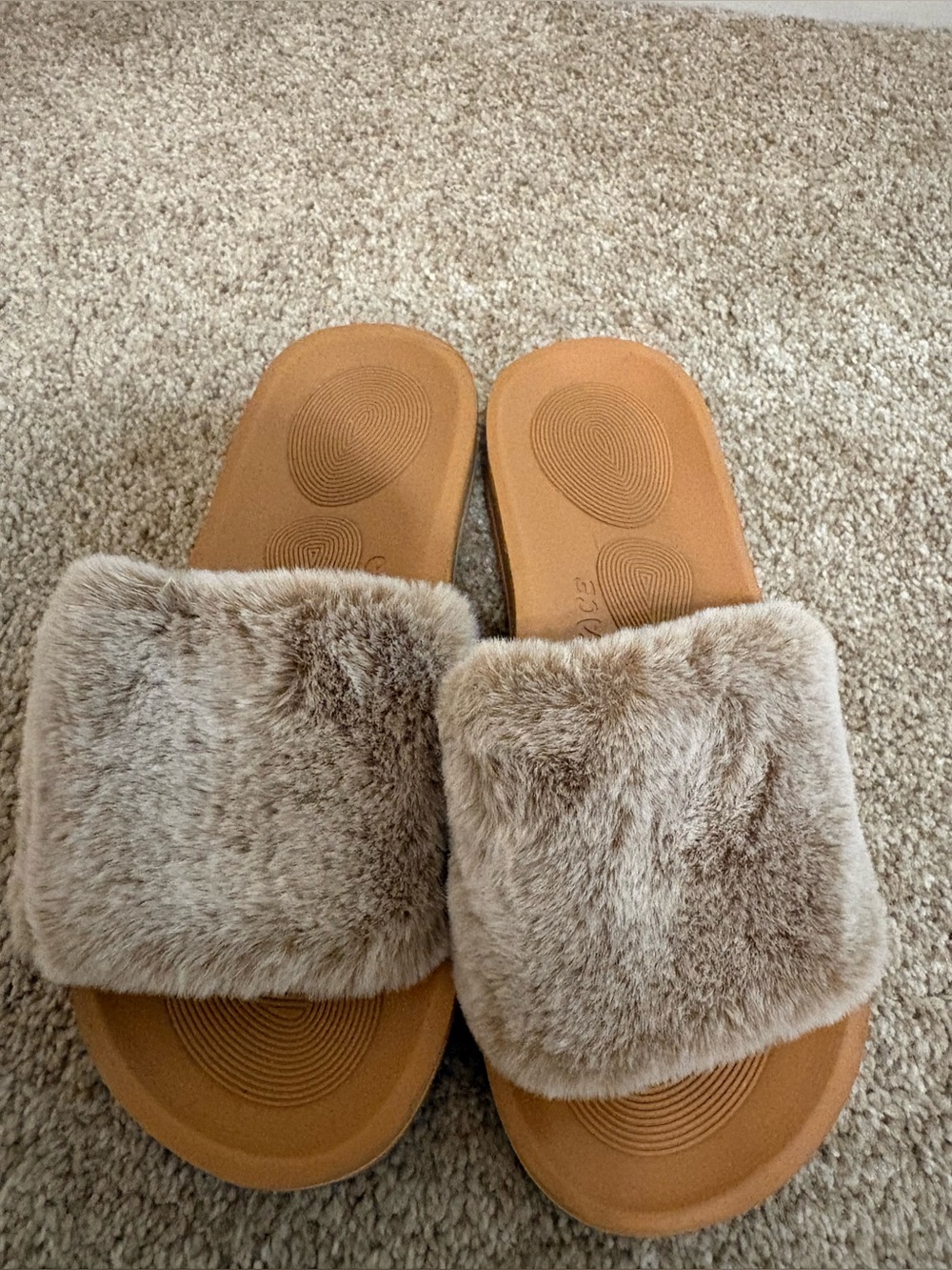 Cozy Faux Fur Slide Sandals in Taupe